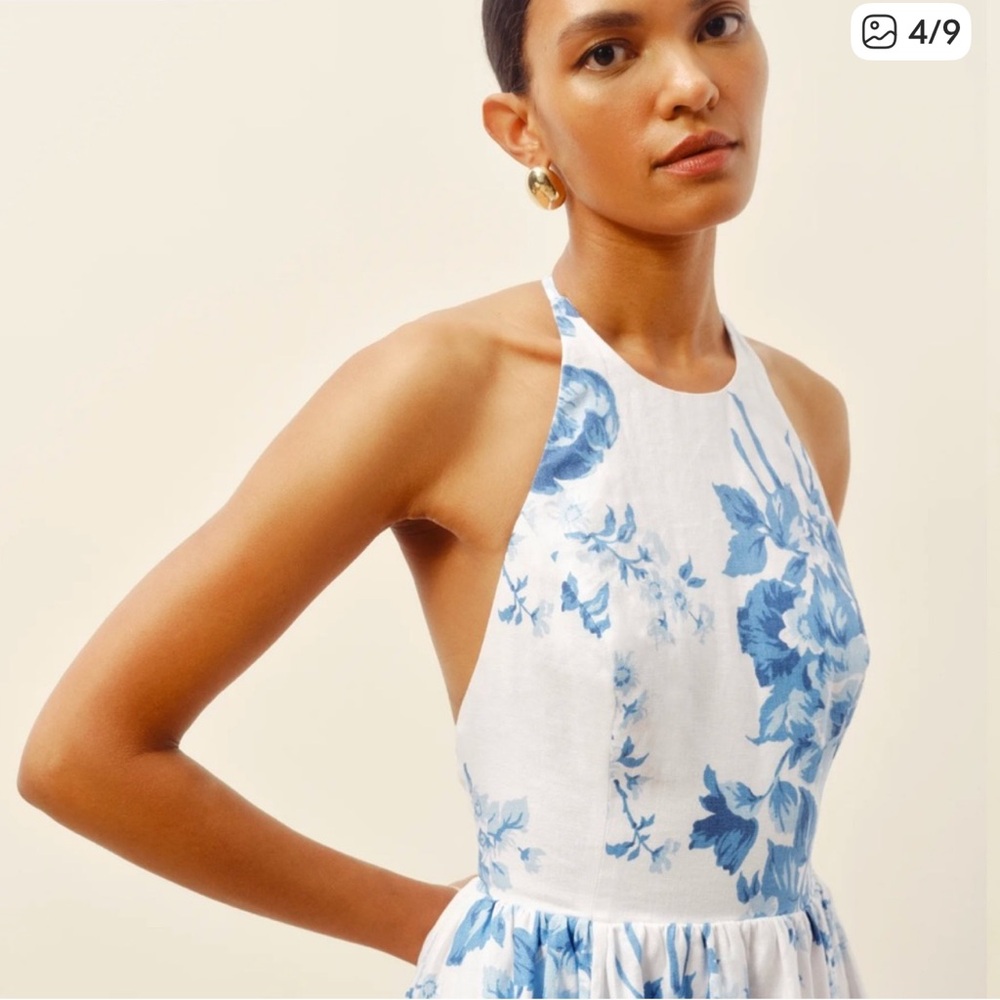 Reformation Percy Linen Floral Midi Dress in Verna Size 8 - Picture 11 of 12